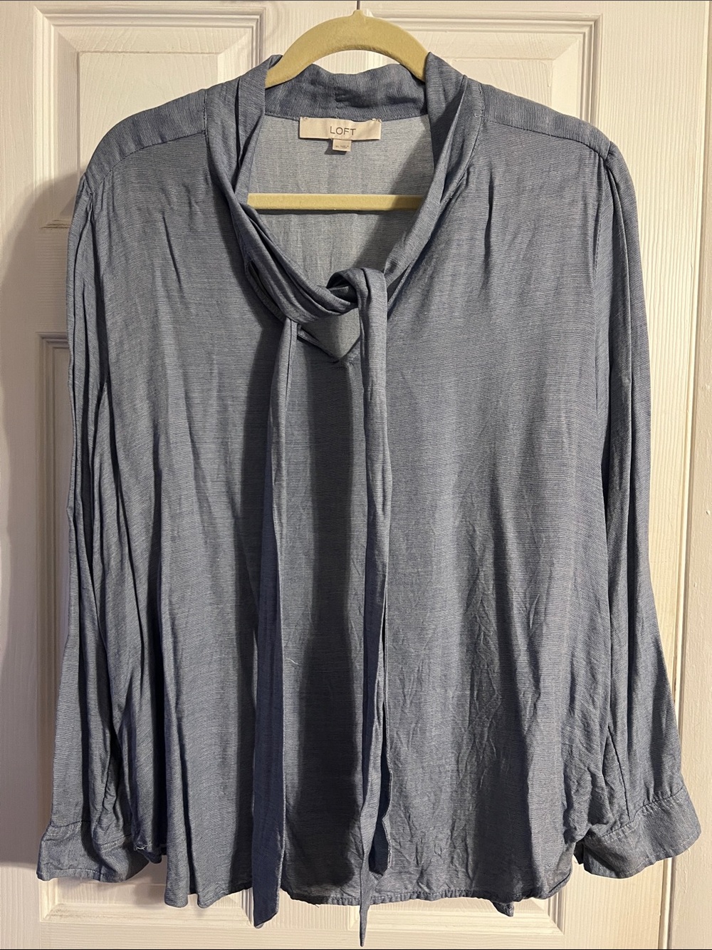 LOFT Slate Blue Tie-Neck Long Sleeve Blouse